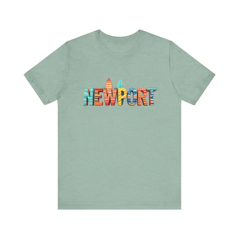Seafoam green t-shirt featuring Newport graphic from Newport Surfing Inspired Unisex Tee