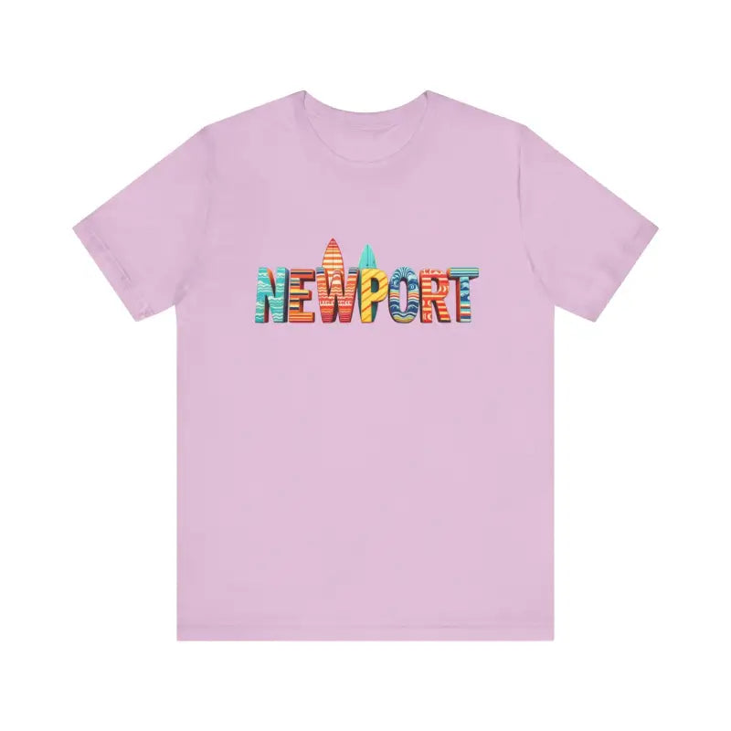 Lilac t-shirt featuring Newport design from Newport Surfing Inspired Unisex Jersey Tee