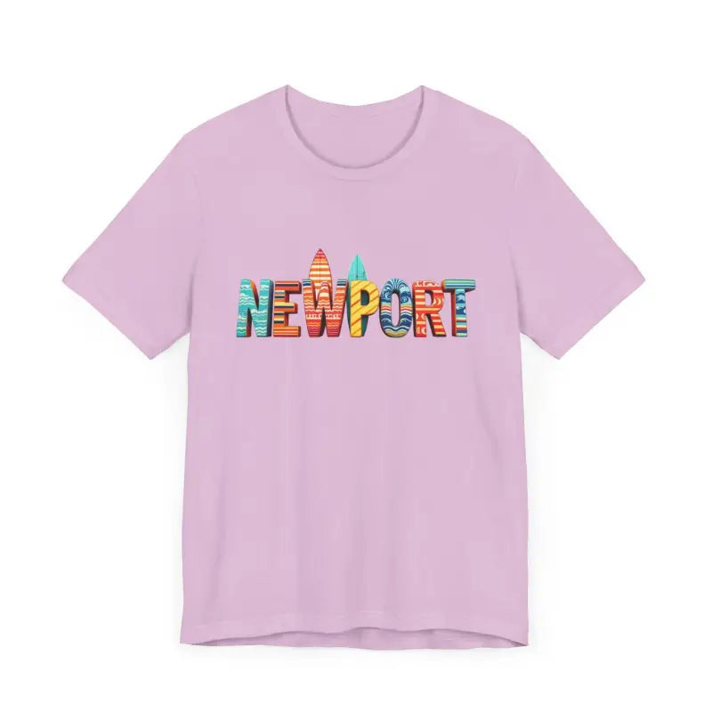 Lilac Newport Surfing Inspired Unisex Jersey Tee showcasing stylish lettering design