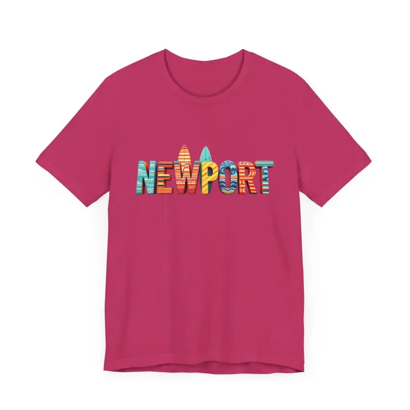 Magenta T-shirt featuring Newport design from the Newport Surfing Inspired Unisex Jersey Tee