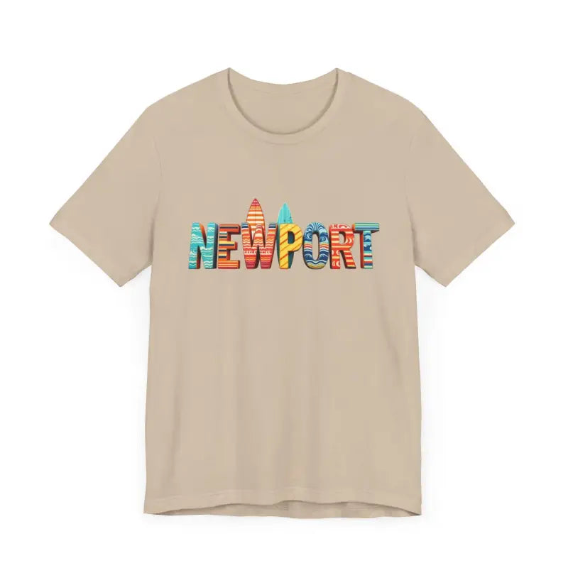 Beige Newport graphic t-shirt from the Newport Surfing Inspired Unisex Jersey Tee collection