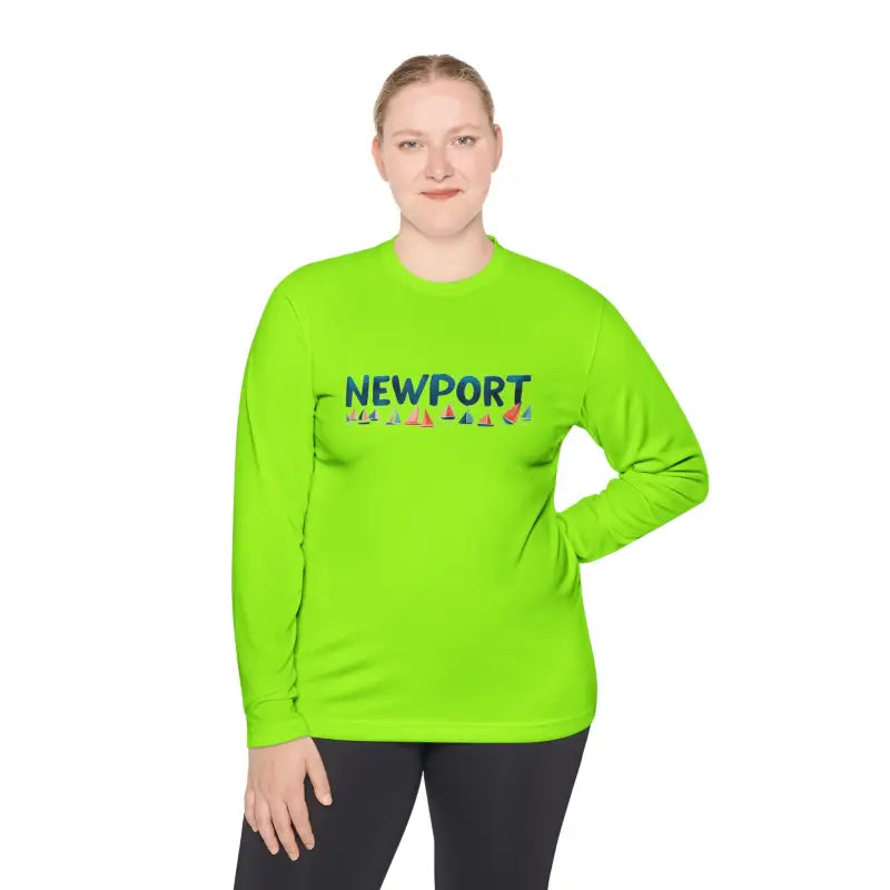 Lime green long-sleeved shirt from Newport Unisex Lightweight Long Sleeve Tee collection