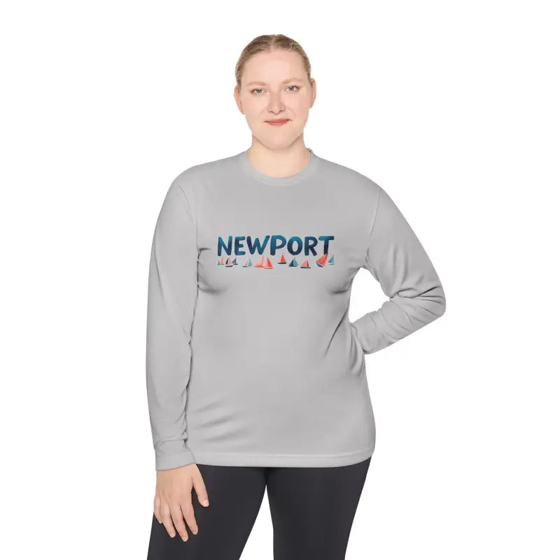 Gray long-sleeved shirt from Newport Unisex Lightweight Long Sleeve Tee collection