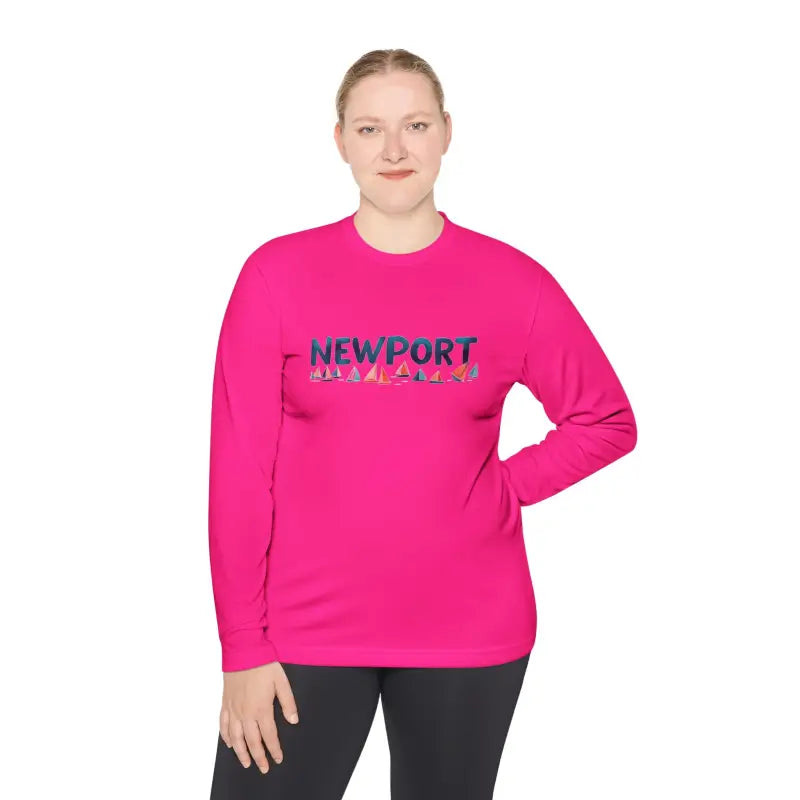 Pink Newport Unisex Lightweight Long Sleeve Tee showcasing stylish design and comfort