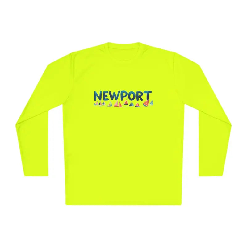 Neon yellow Newport Unisex Lightweight Long Sleeve Tee displayed on a white background