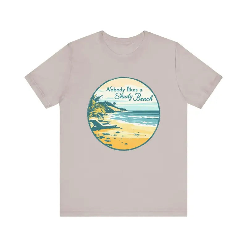 Beige t-shirt featuring beach graphic from Nobody Likes a Shady Beach Unisex Tee