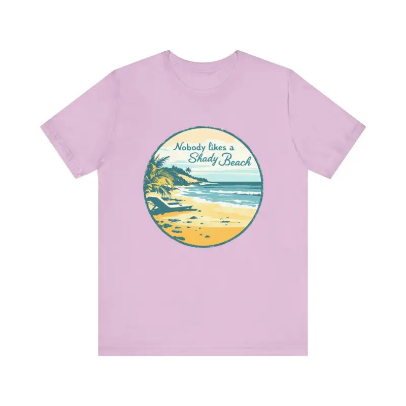 Lilac t-shirt featuring a beach graphic from Nobody Likes a Shady Beach Unisex Tee