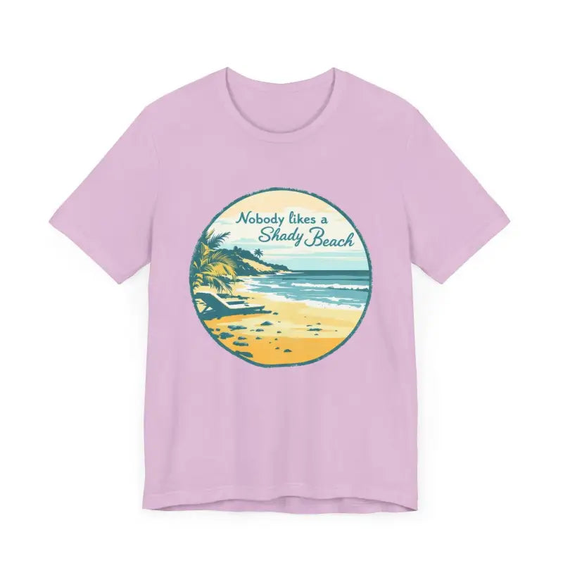 Lilac t-shirt featuring beach graphic from Nobody Likes a Shady Beach Unisex Tee
