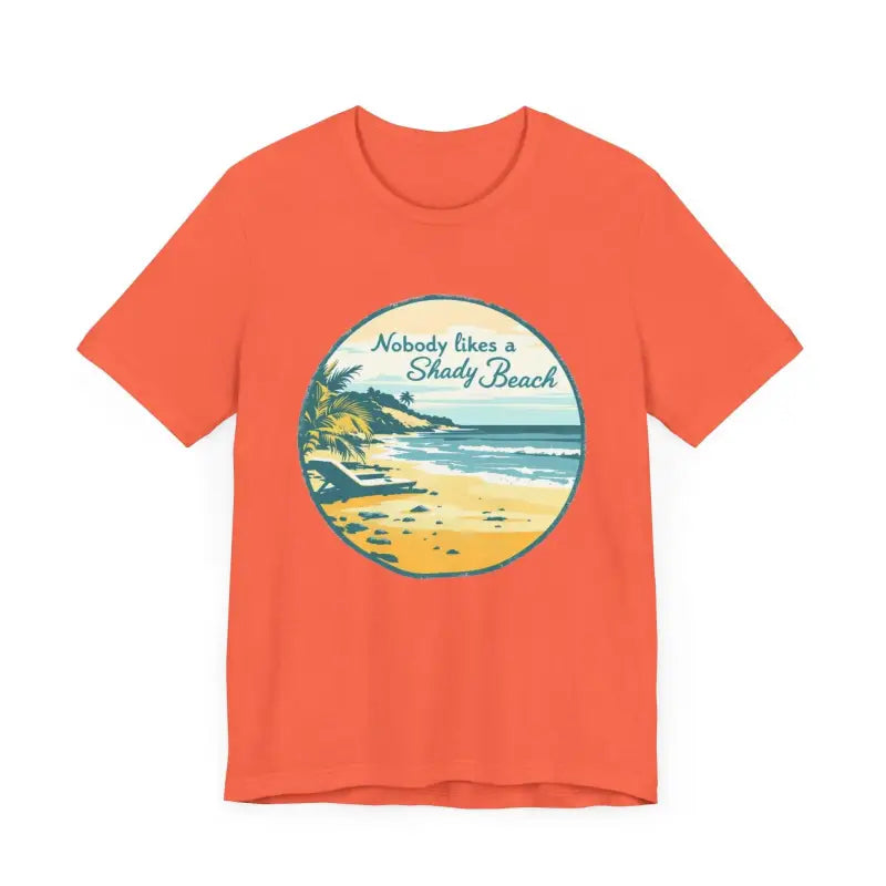 Orange t-shirt featuring beach graphic from Nobody Likes a Shady Beach Unisex Tee