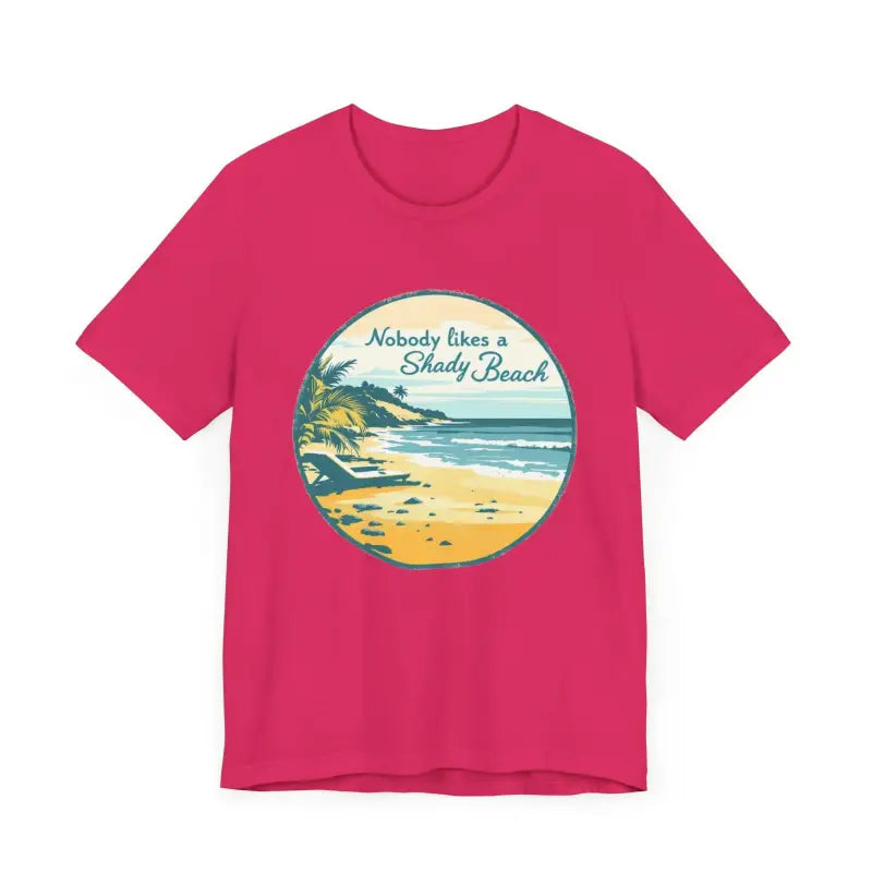 Pink t-shirt featuring beach graphic from Nobody Likes a Shady Beach Unisex Tee