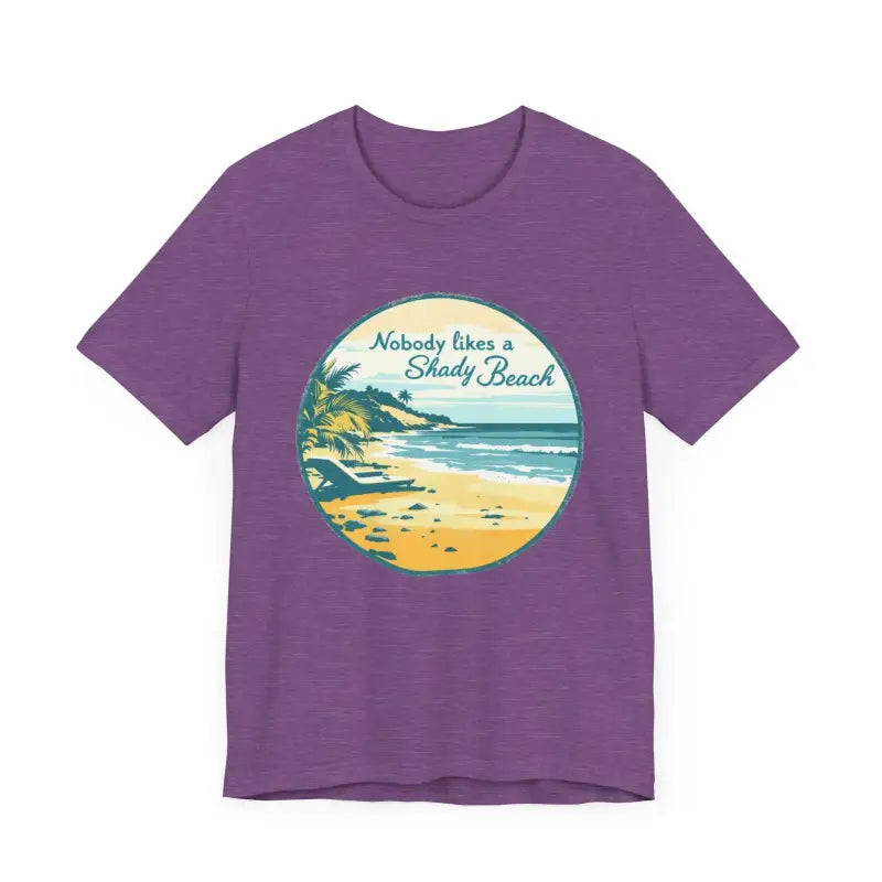 Purple Nobody Likes a Shady Beach Unisex Tee featuring a vibrant beach graphic