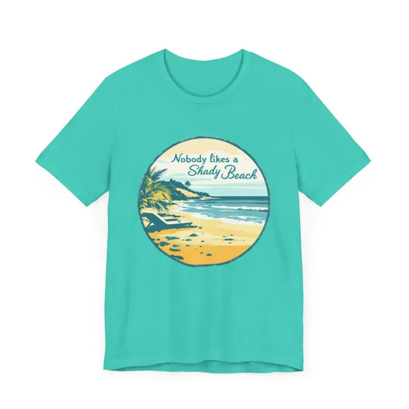 Teal t-shirt featuring beach graphic from Nobody Likes a Shady Beach Unisex Tee