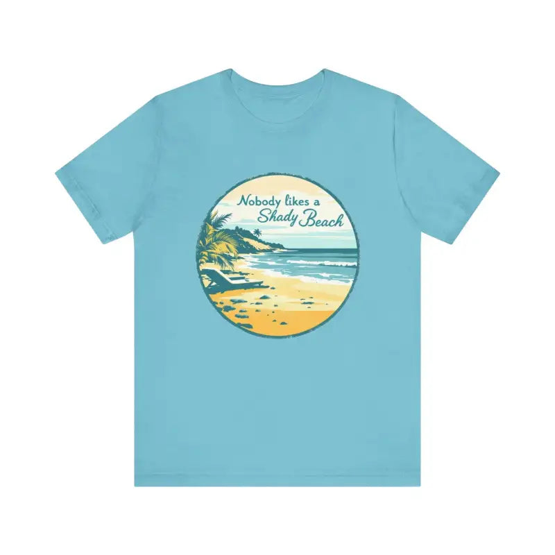Light blue t-shirt featuring beach graphic from Nobody Likes a Shady Beach Unisex Tee
