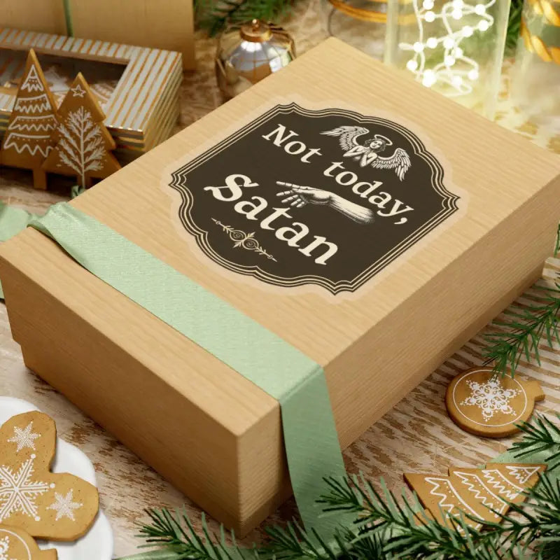 Gift box featuring Not Today Satan sticker from Not Today Satan Black Gold Religious Sign