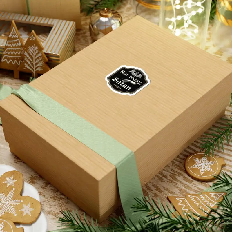 Wrapped gift box featuring Not Today Satan Black Gold Religious Decorative Sign