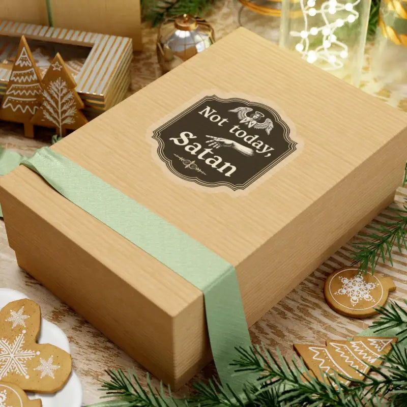 Gift box with ribbon for Not Today Satan Black Gold Religious Decorative Sign