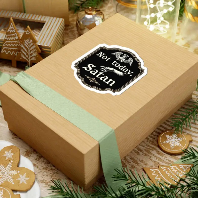 Gift box with sticker for Not Today Satan Black Gold Religious Decorative Sign