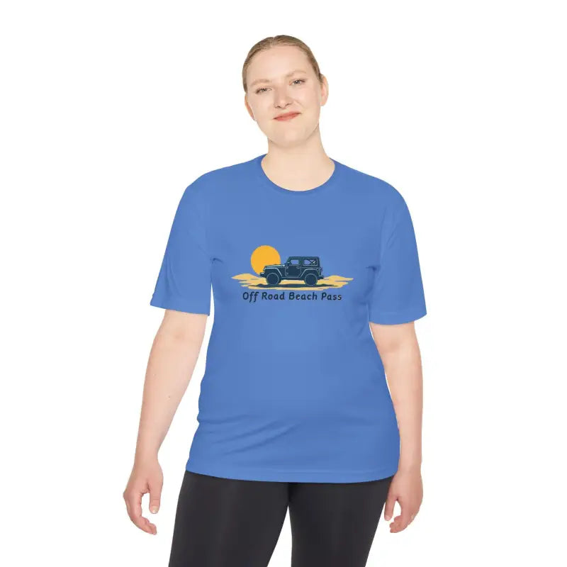 Blue Off Road Beach Pass Moisture Wicking T Shirt featuring off-road vehicle graphic