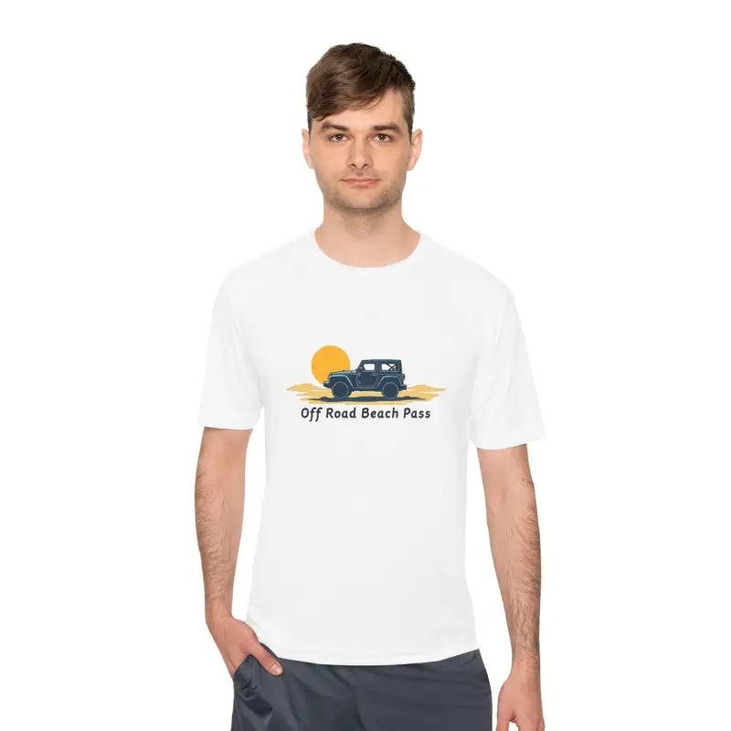White Off Road Beach Pass Moisture Wicking T-Shirt featuring off-road vehicle graphic