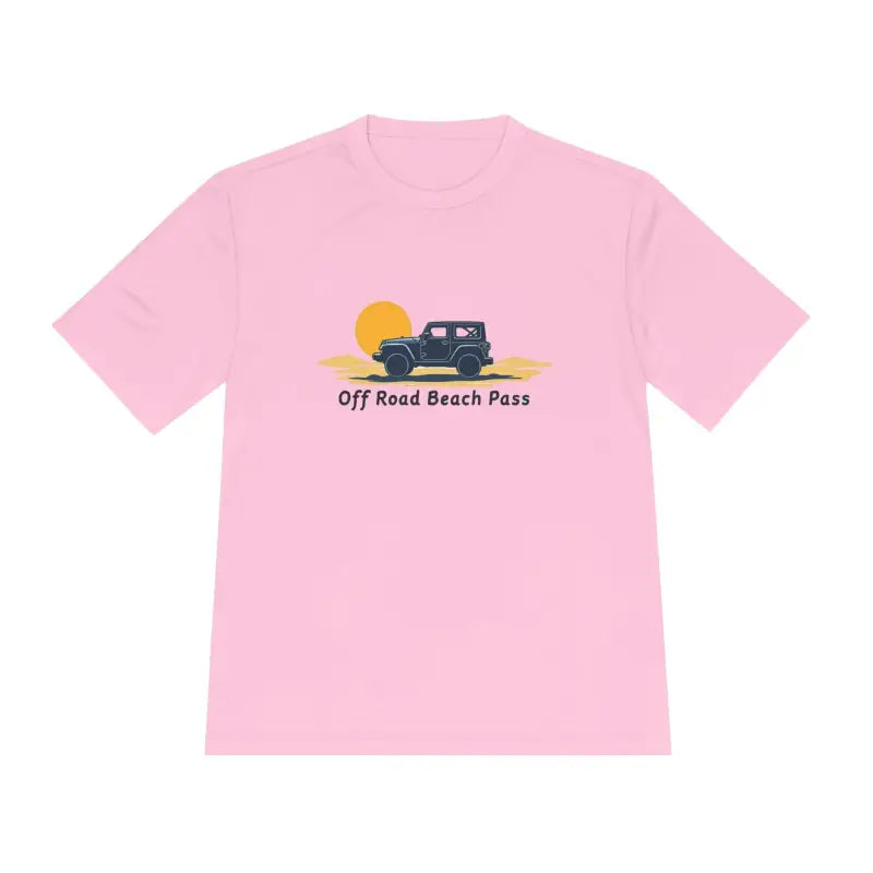 Pink Off Road Beach Pass Moisture Wicking T-Shirt featuring off-road vehicle design