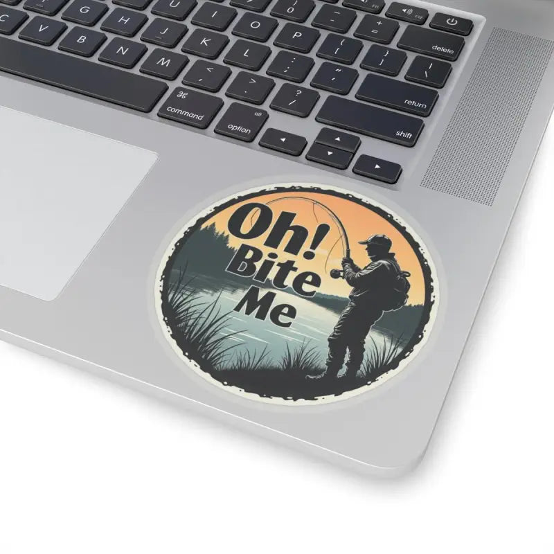 Round fishing scene sticker for Oh Bite Me Fishing Sticker Durable Vinyl Decal