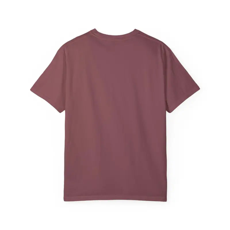 Maroon short-sleeved t-shirt featuring an Orange Surfing Reindeer design for stylish wear