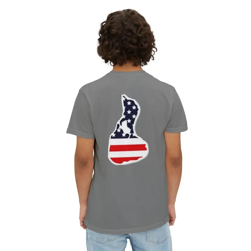 Gray t-shirt with American flag island graphic from Patriotic Unisex T-Shirt Collection