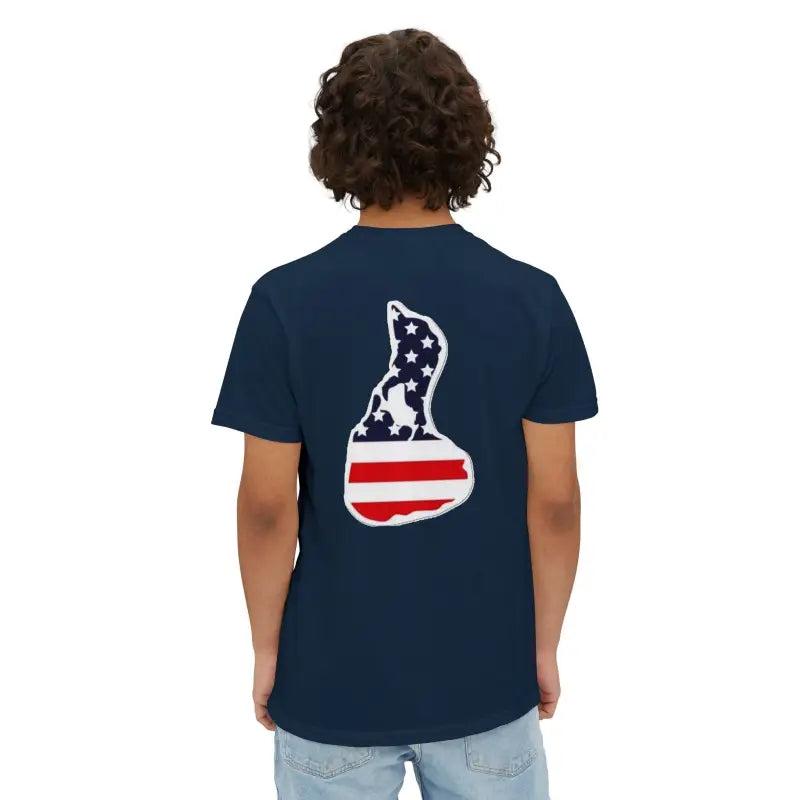 Navy t-shirt featuring American flag island graphic from Patriotic Unisex T-Shirt Collection