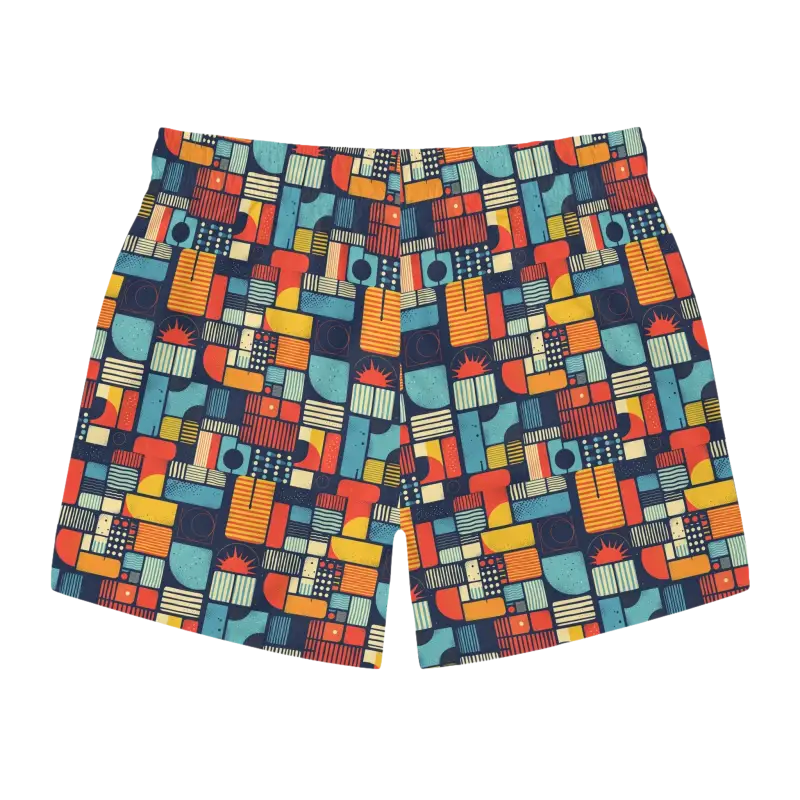Patterned Men’s Swim Trunks featuring vibrant designs and comfortable fit for relaxation