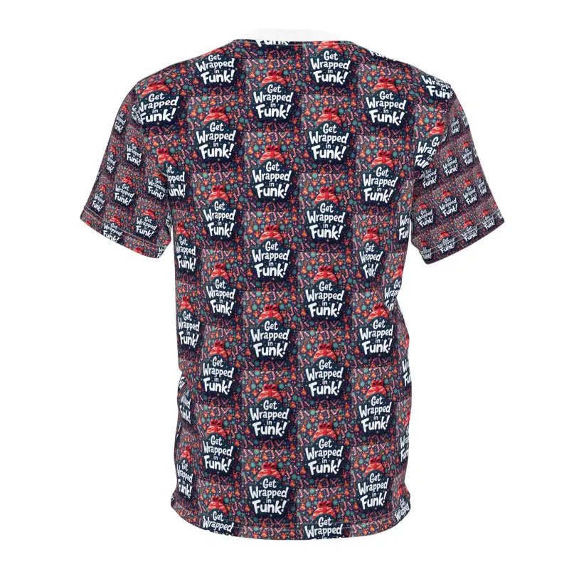 Patterned short-sleeved Ugly Christmas Tee featuring festive designs and vibrant colors