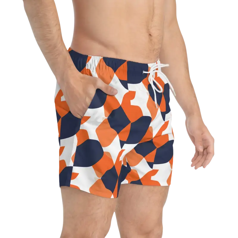 Patterned men’s swim trunks showcasing vibrant designs for stylish summer wear
