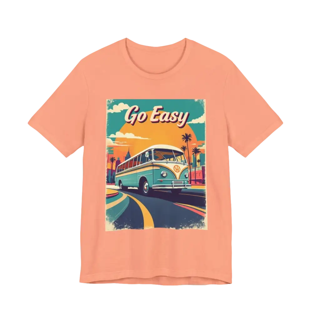 Peach Retro Bus Unisex Jersey Tee featuring a vintage bus graphic on a soft t-shirt