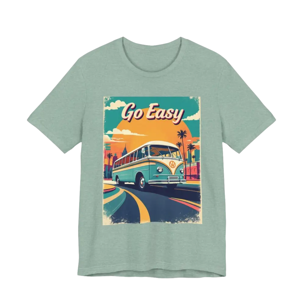 Light green Peach Retro Bus Unisex Jersey Tee featuring a bus graphic design