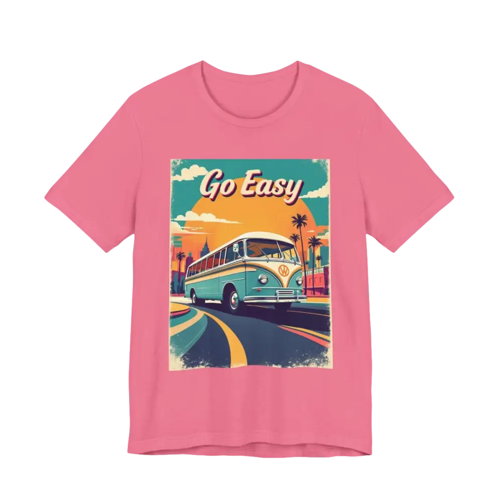 Pink Peach Retro Bus Unisex Jersey Tee featuring a vintage bus graphic design