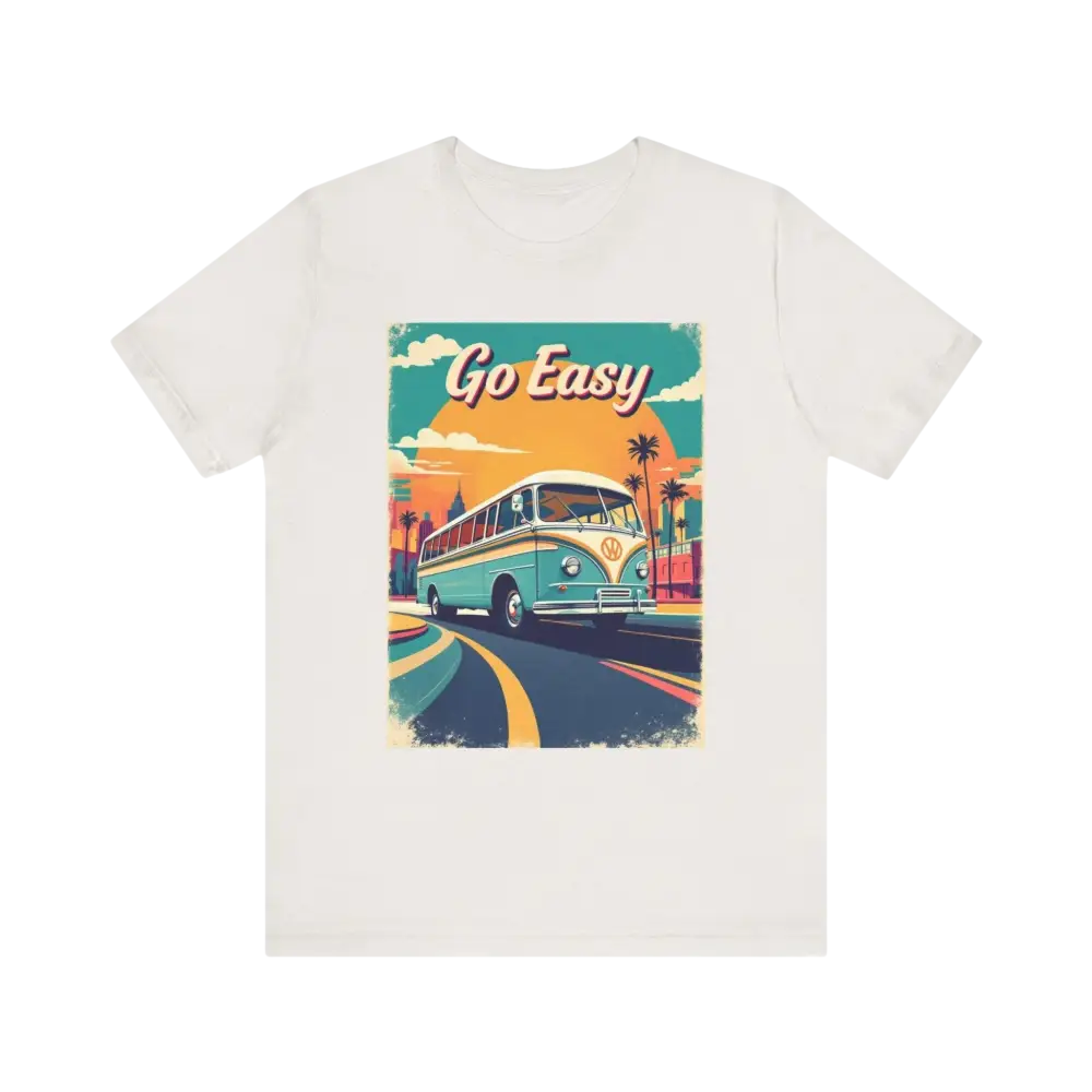 White Peach Retro Bus Unisex Jersey Tee featuring a vintage bus graphic design