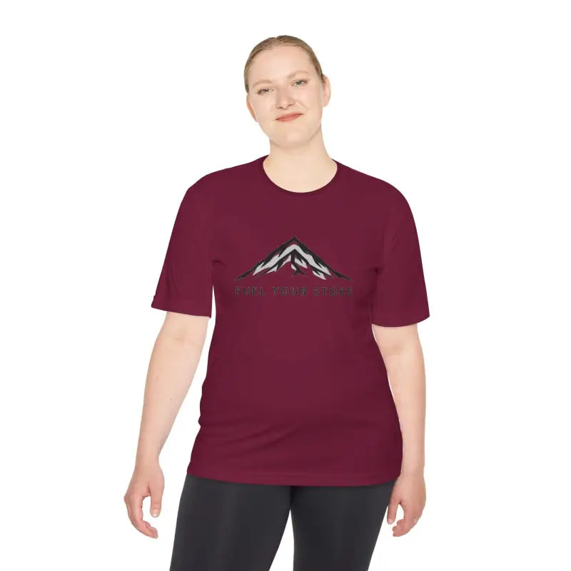 Maroon Performance Mountain Graphic T Shirt featuring a stylish mountain design