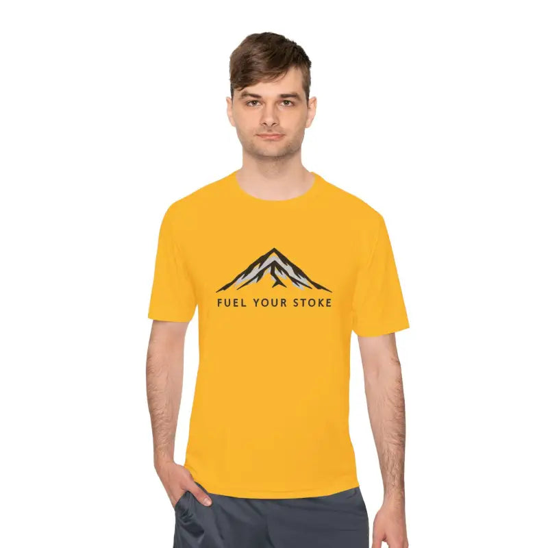 Yellow Performance Mountain Graphic T Shirt featuring a striking mountain design