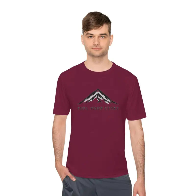 Maroon Performance Mountain Graphic T Shirt featuring a striking mountain design