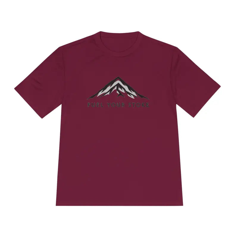 Maroon Performance Mountain Graphic T Shirt featuring a vibrant mountain design