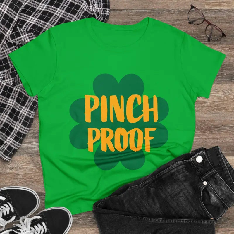 Green Pinch Proof Irish Joke Women’s Cotton Tee displayed on a neutral background