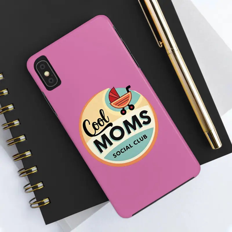 Pink iPhone 16 Tough Phone Case featuring Cool Moms Social Club design