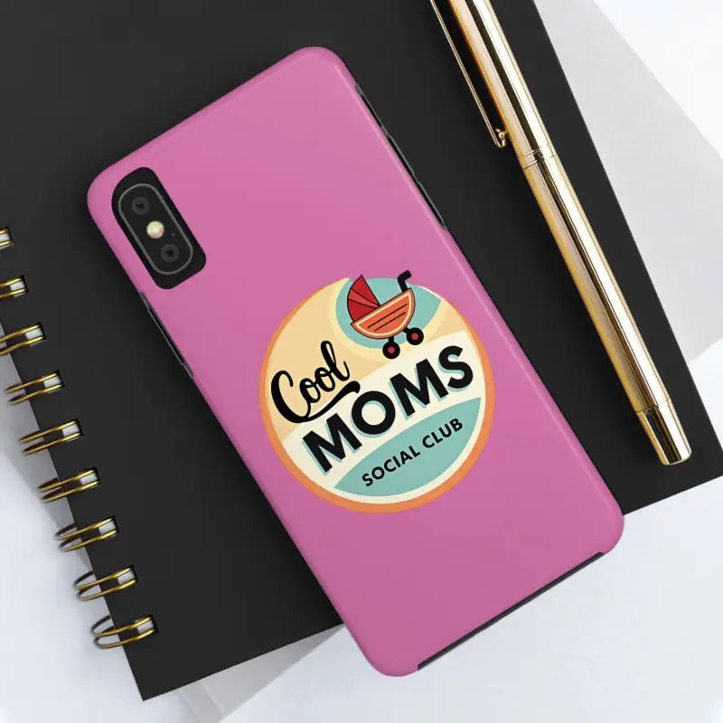 Pink iPhone 16 Tough Phone Case featuring Cool Moms Social Club design