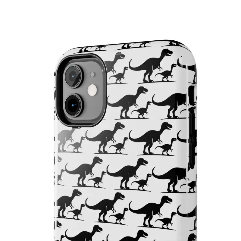 Dinosaur-patterned phone case for iPhone 16 featuring a colorful prehistoric design