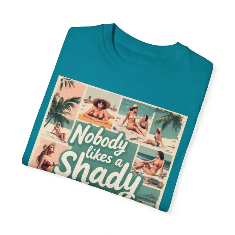 Teal Retro Beach Collage T Shirt featuring vibrant beach-themed graphic design