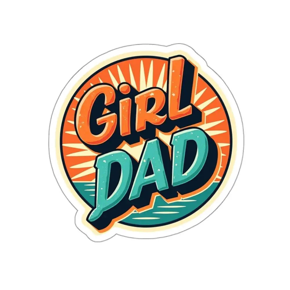 Retro Girl Dad Sticker featuring a vibrant sunburst design for proud fathers