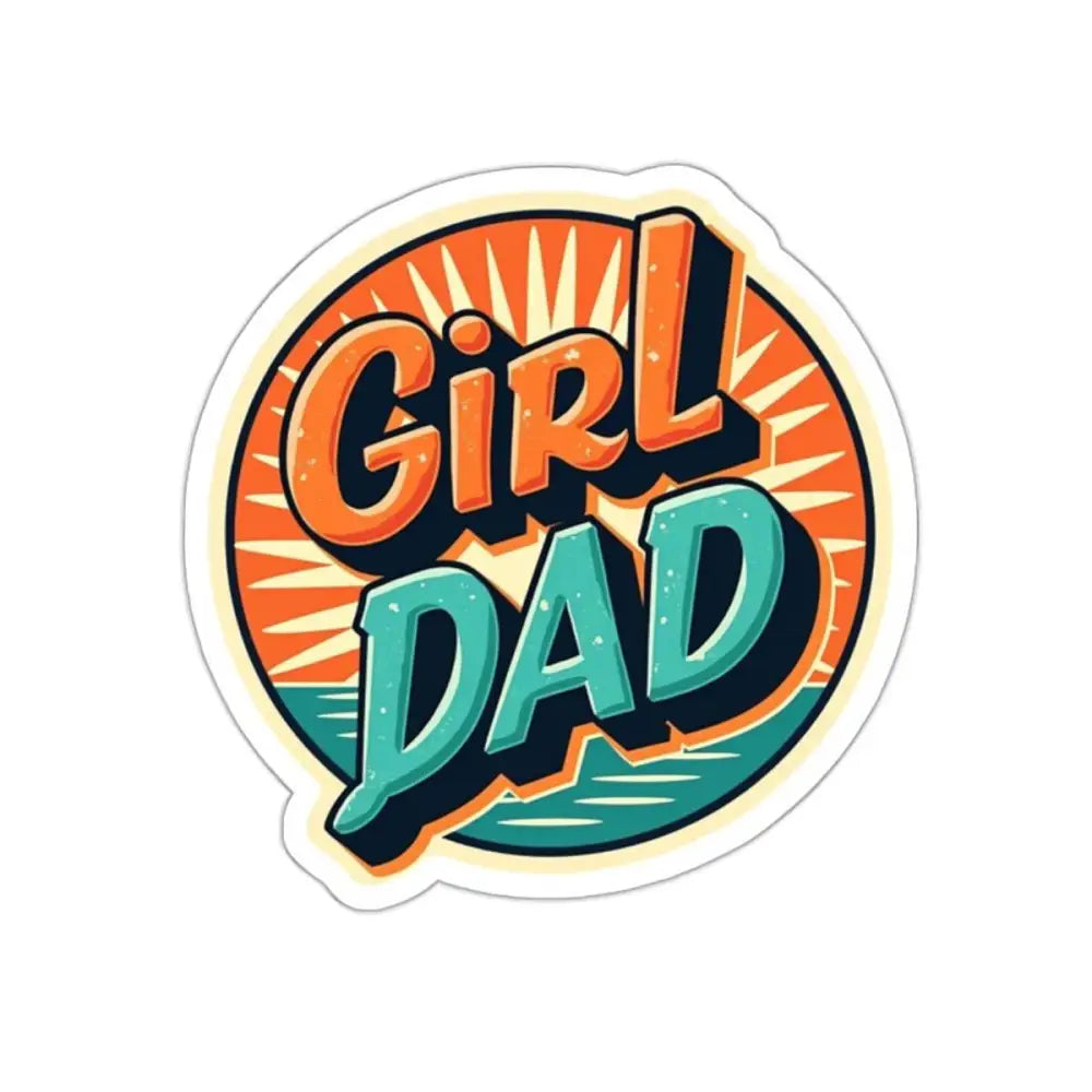 Retro Girl Dad Sticker featuring a vibrant sunburst design for proud fathers
