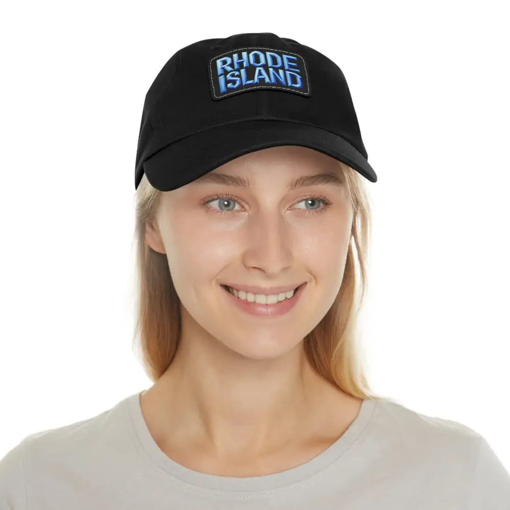 Black baseball cap featuring Rhode Island patch from Rhode Island Baseball Caps and Dad Hats
