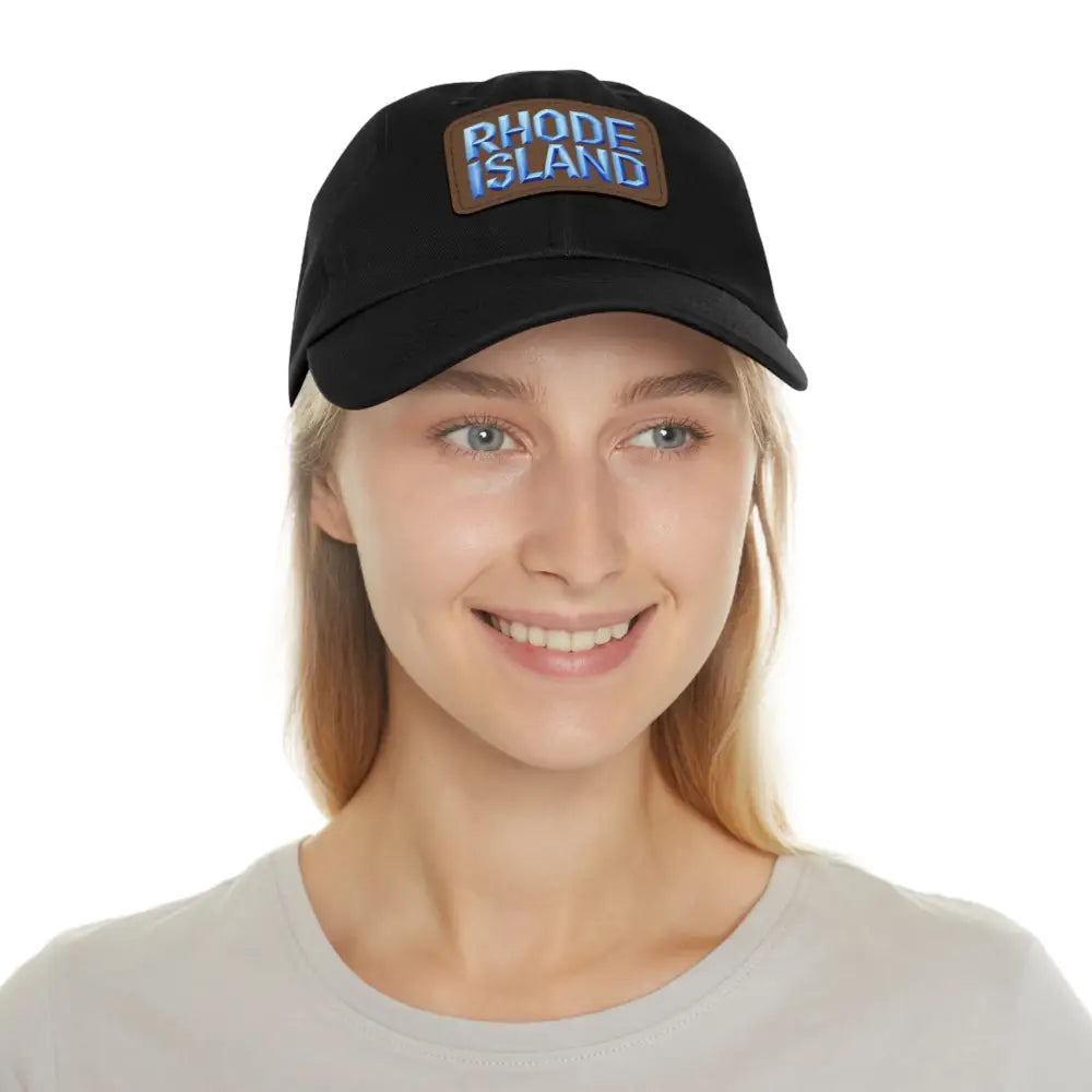 Black baseball cap featuring Rhode Island patch for stylish casual wear