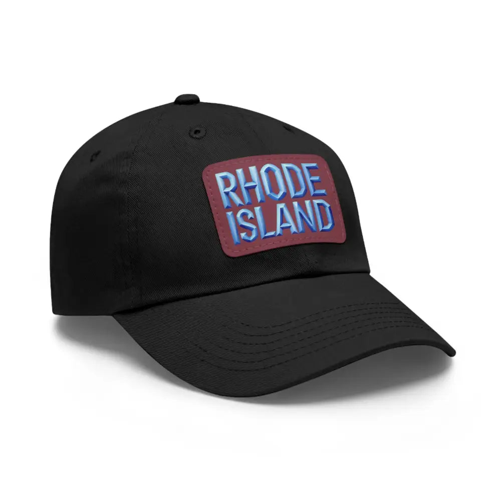 Black baseball cap featuring a Rhode Island patch for stylish casual wear
