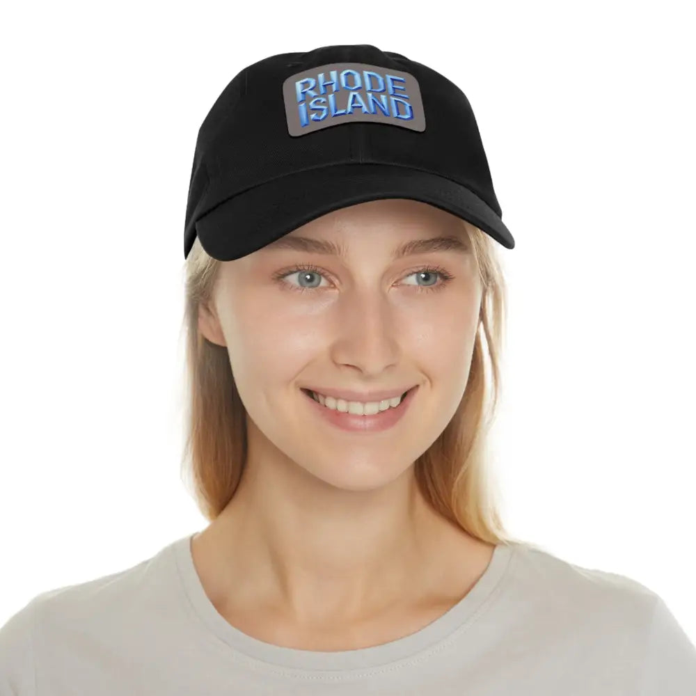 Black baseball cap featuring Rhode Island patch from Rhode Island Baseball Caps and Dad Hats